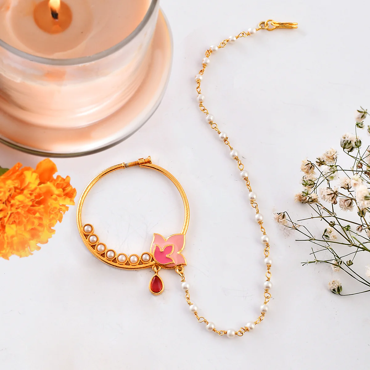 Forever More Enamelled Tulip Motif Non-Piercing Nose Ring