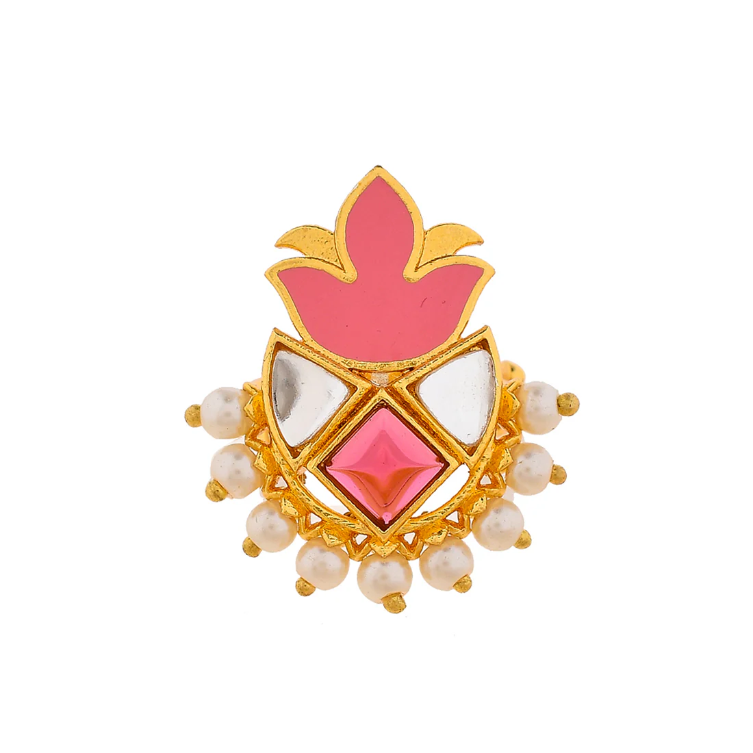 Forever More Enamelled Tulip Motif White Pearls Ring - Image 3