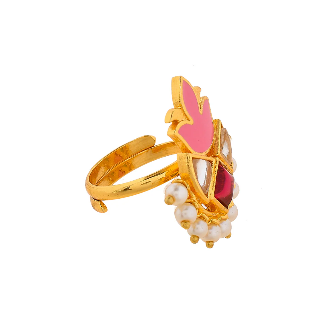 Forever More Enamelled Tulip Motif White Pearls Ring - Image 4