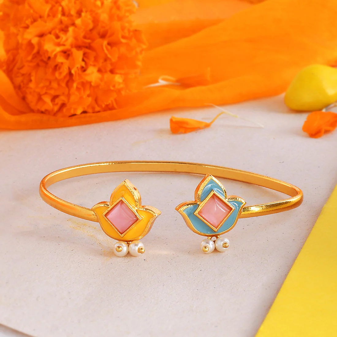 Forever More Enamelled Tulips Pearls Bracelet