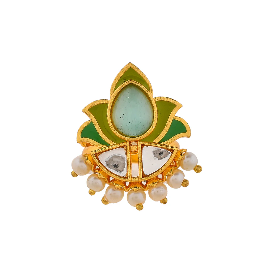 Forever More Floral Green Stone Enamelled Cocktail Ring - Image 3