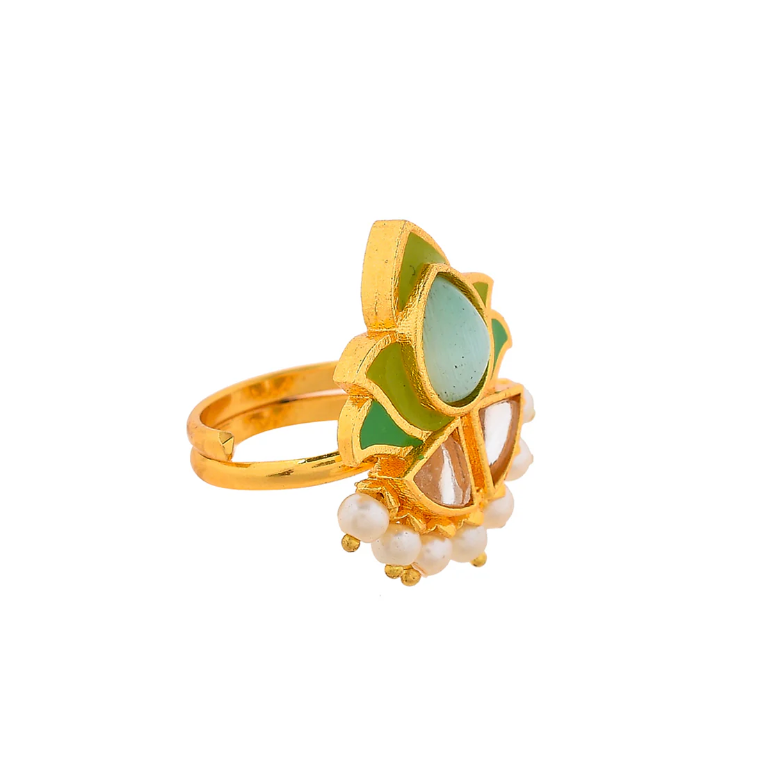 Forever More Floral Green Stone Enamelled Cocktail Ring - Image 4