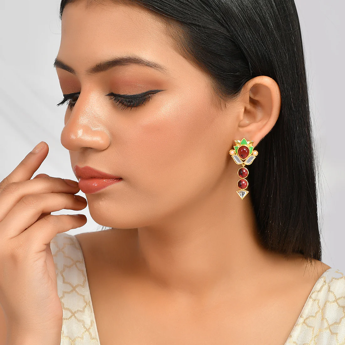 Forever More Floral Pink Stone Drop Earrings - Image 2