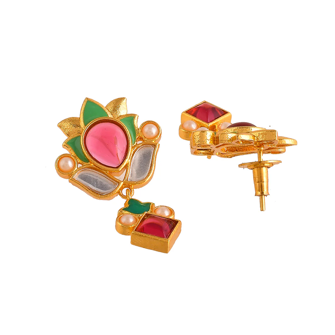 Forever More Green Enamel Floral Pink Stones and Pearls Jewellery Set - Image 5