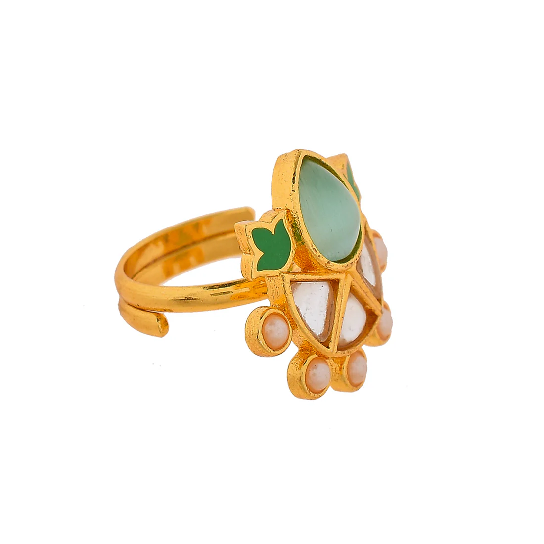 Forever More Green Enamel White Pearls Floral Ring - Image 4