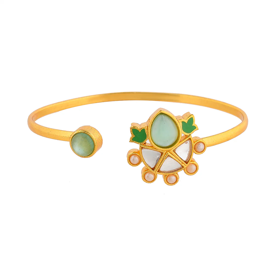 Forever More Green Enamelled Floral Pearls and Green Stones Bracelet - Image 3