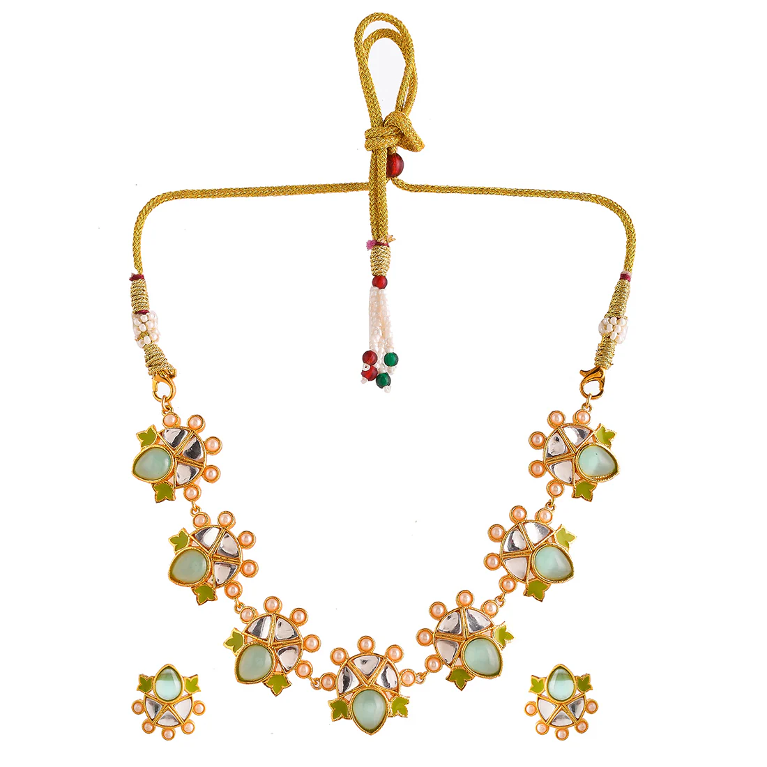 Forever More Green Enamelled Floral Pearls and Green Stones Jewellery Set - Image 3