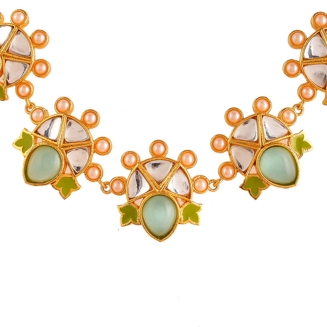 Forever More Green Enamelled Floral Pearls and Green Stones Jewellery Set - Image 4