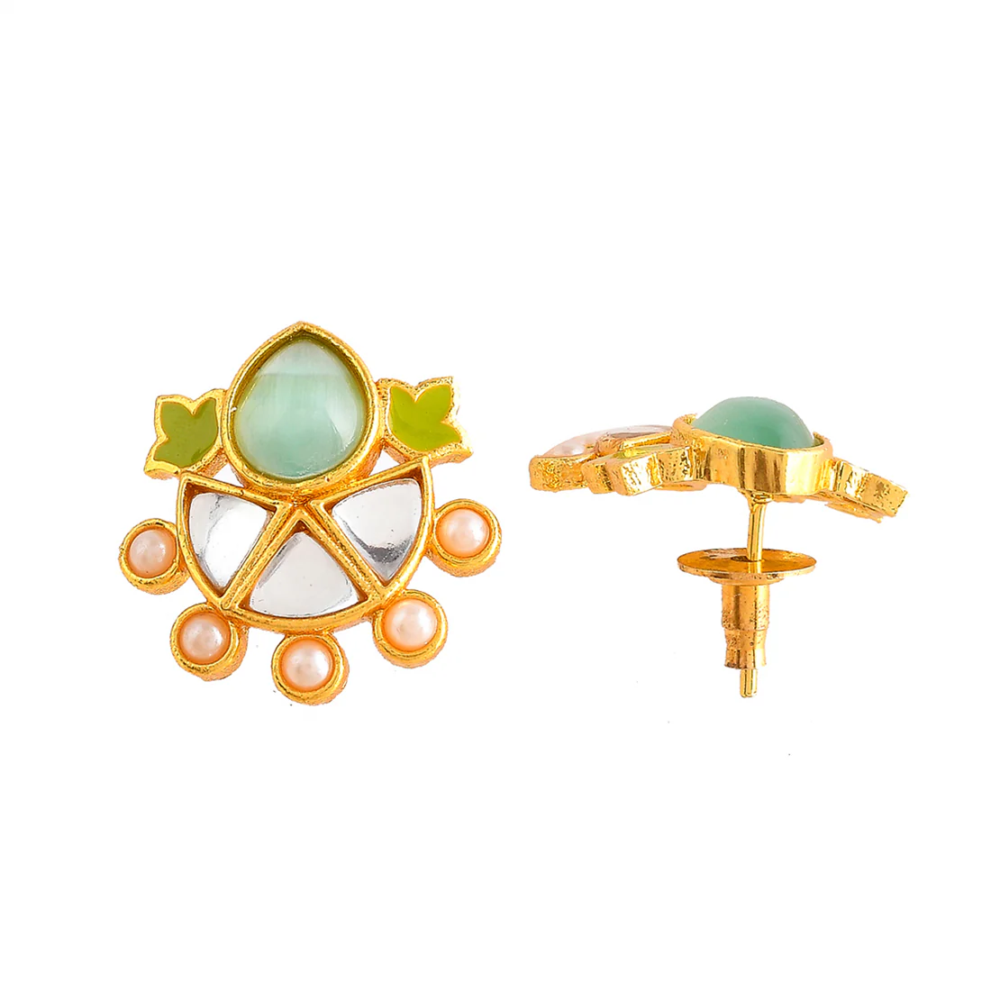 Forever More Green Enamelled Floral Pearls and Green Stones Jewellery Set - Image 5