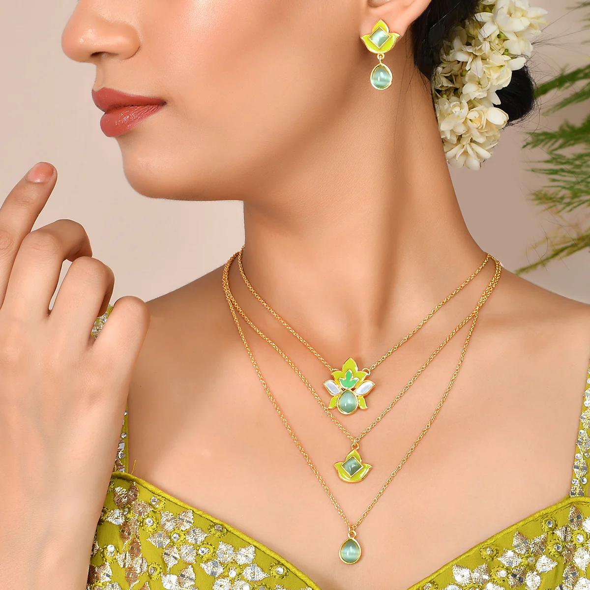 Forever More Green Layered Necklace Set - Image 2