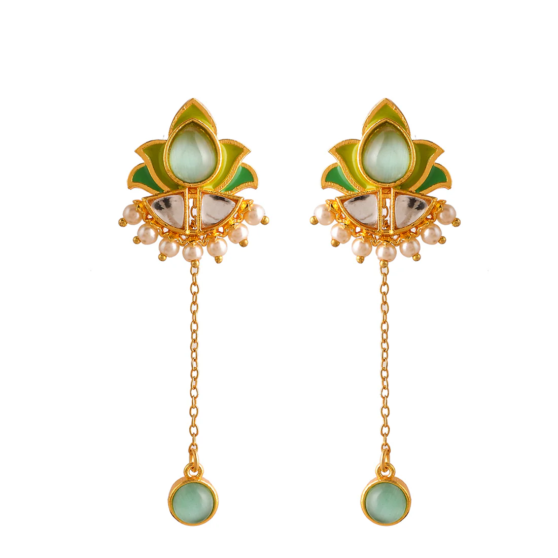 Forever More Green Stones and Pearls Enamelled Drop Earrings - Image 3