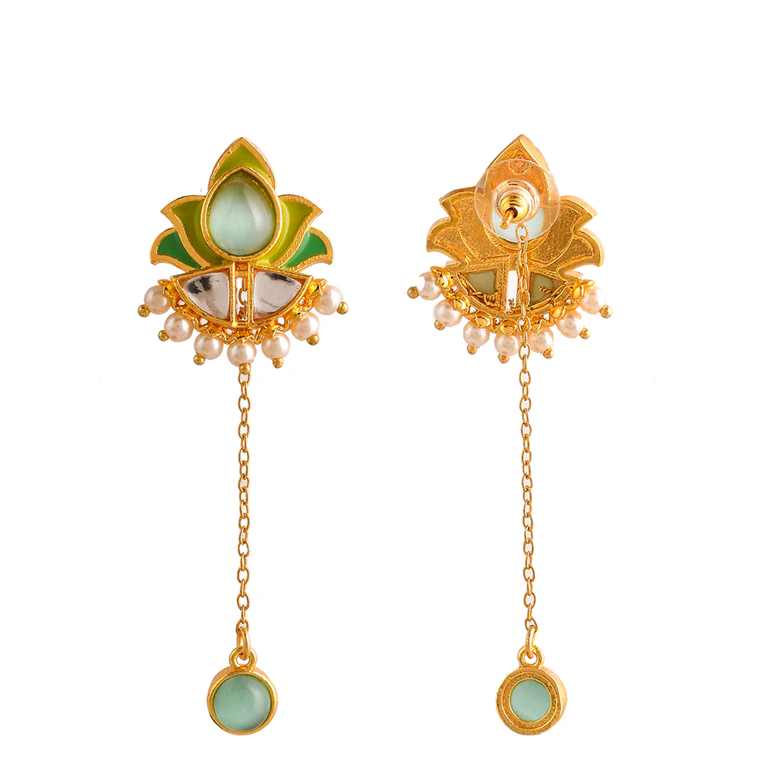 Forever More Green Stones and Pearls Enamelled Drop Earrings - Image 5
