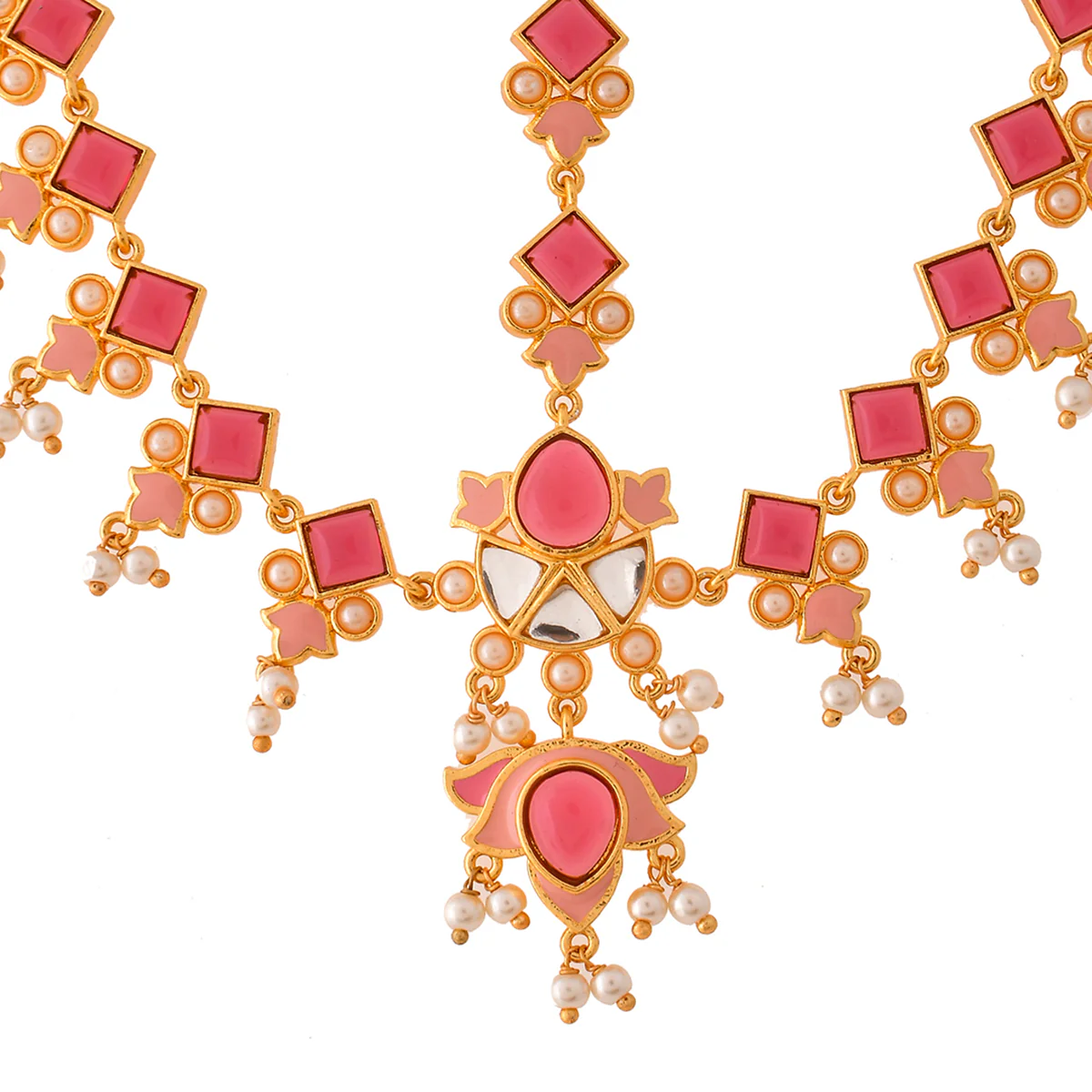 Forever More Pink Beaded Lotus Maangtika - Image 4