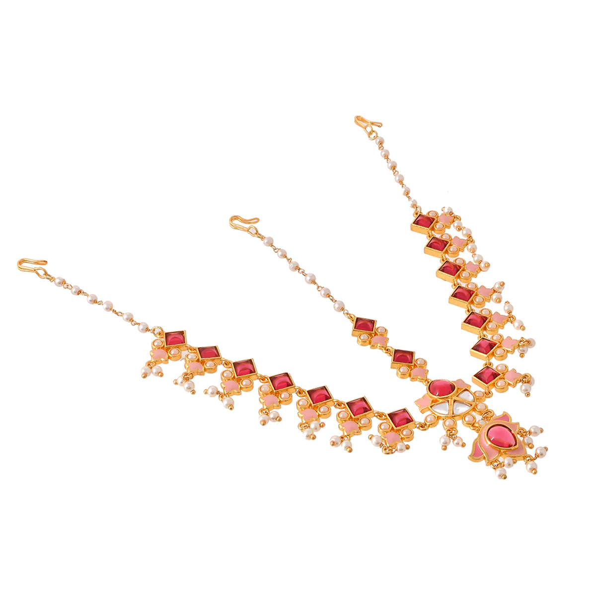 Forever More Pink Beaded Lotus Maangtika - Image 5