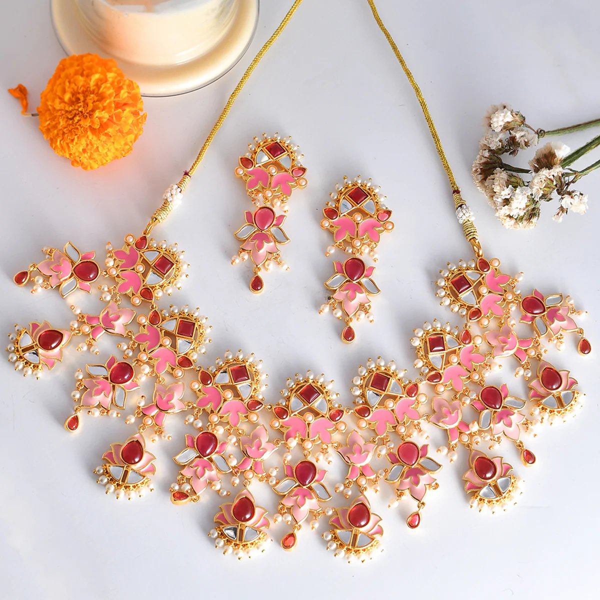 Forever More Pink Bridal Lotus Necklace Set - Image 2