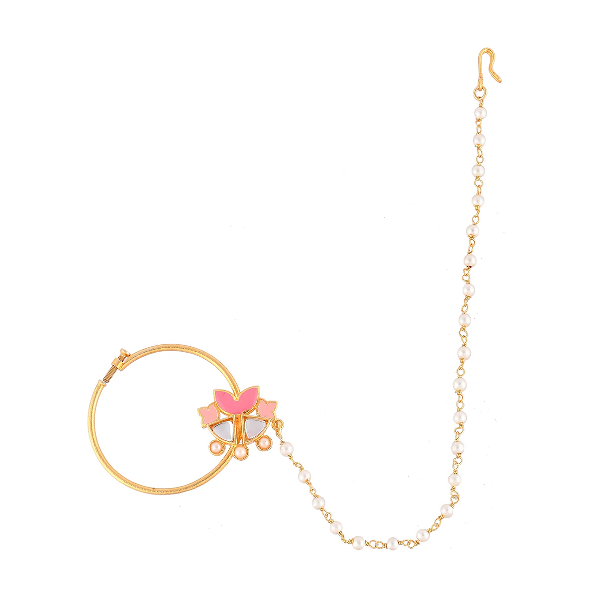Forever More Pink Enamel Floral Motif Non-Piercing Nose Ring - Image 3