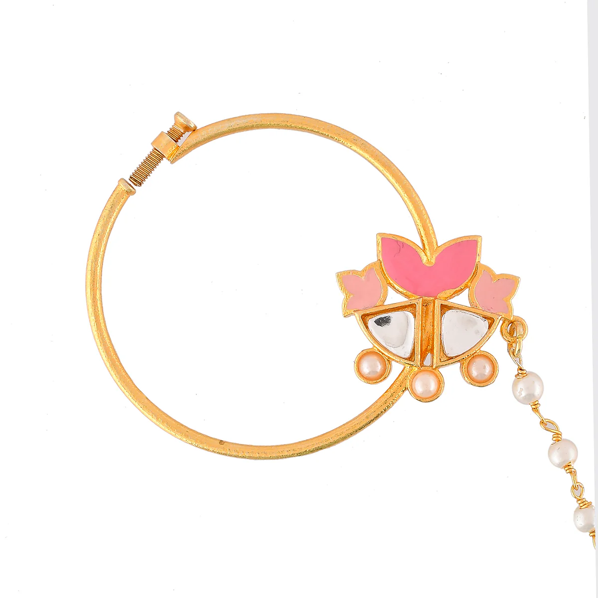 Forever More Pink Enamel Floral Motif Non-Piercing Nose Ring - Image 4