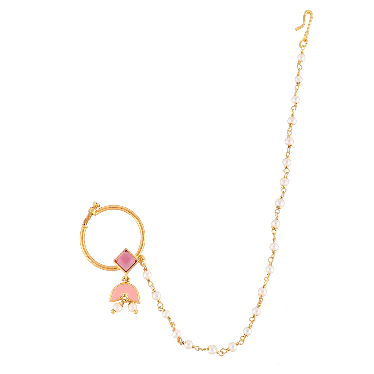 Forever More Pink Enamel Tulip Motif Non-Piercing Nose Ring - Image 3