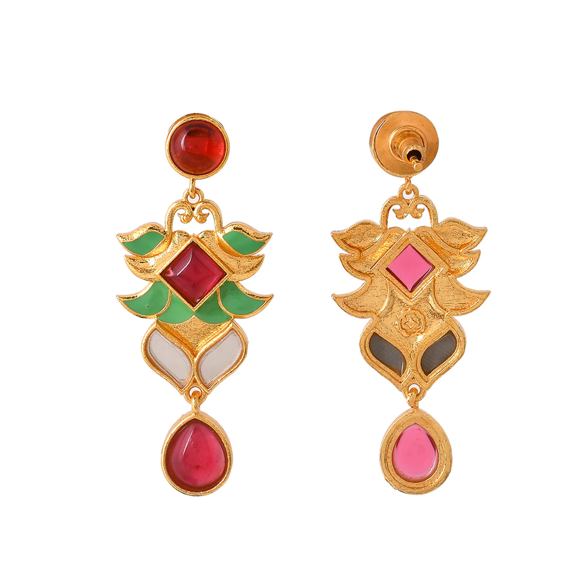 Forever More Pink Green Lotus Drop Earrings - Image 5