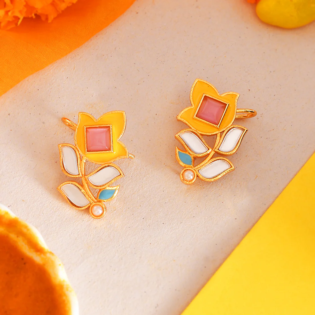 Forever More Pink Stone and Pearl Floral Earrings