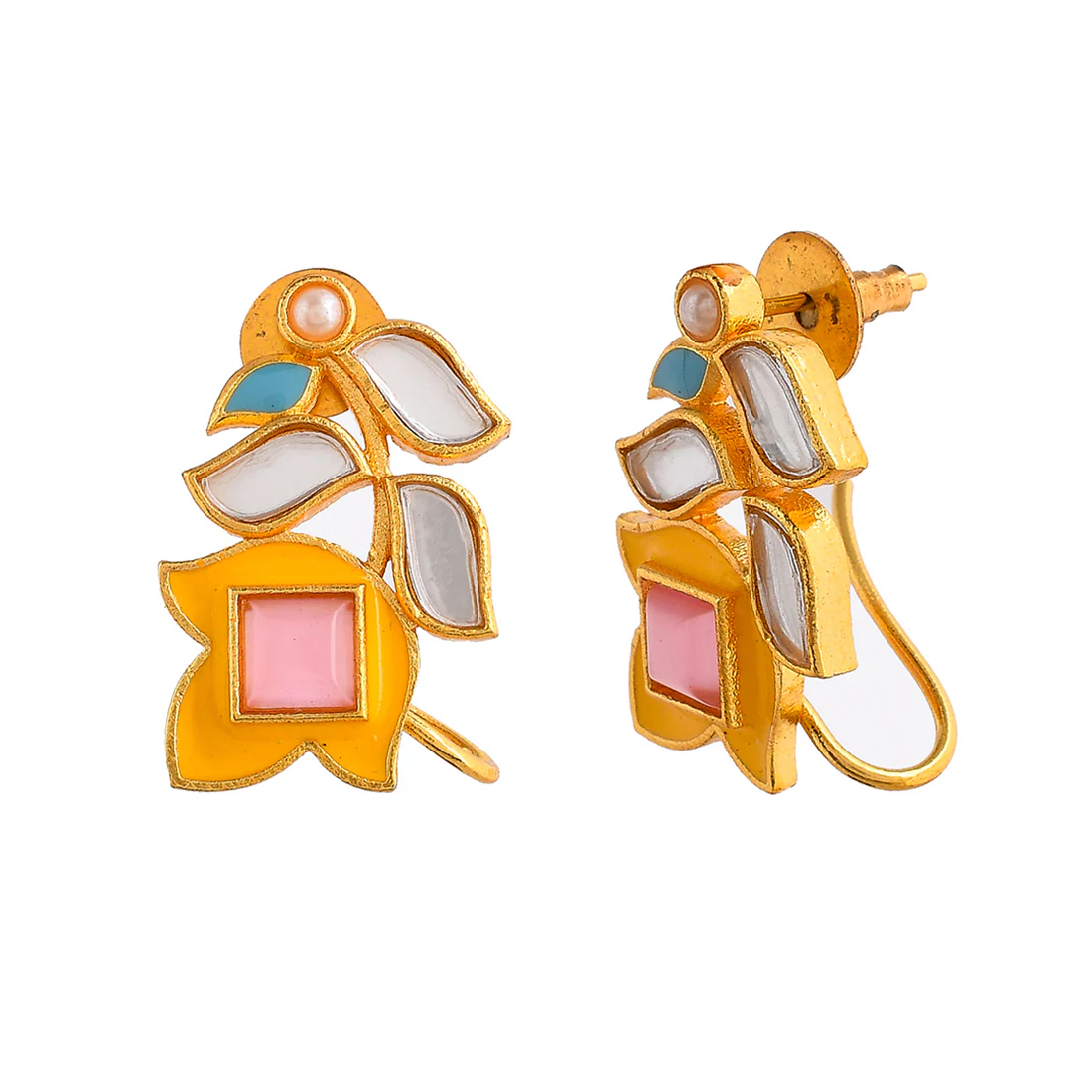 Forever More Pink Stone and Pearl Floral Earrings - Image 4