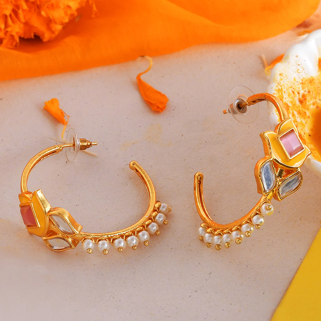 Forever More Pink Stones and Pearls Floral Earrings