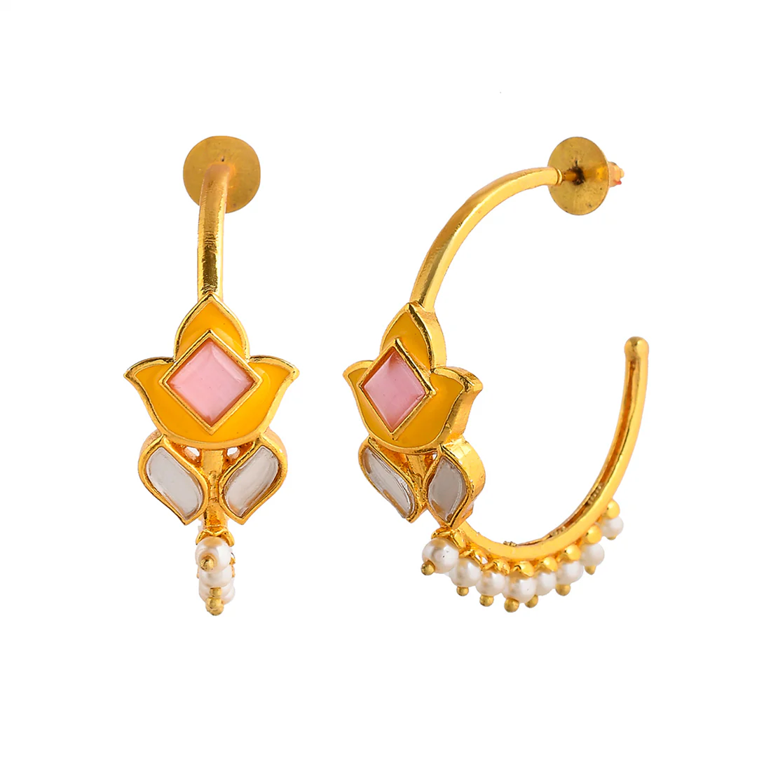 Forever More Pink Stones and Pearls Floral Earrings - Image 4