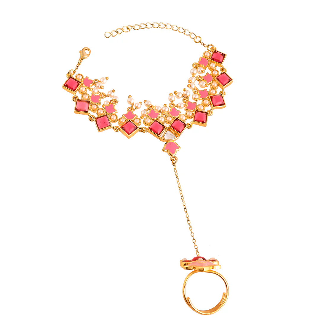 Forever More Pink Stones and Pearls Enamelled Floral Hath Phool - Image 3