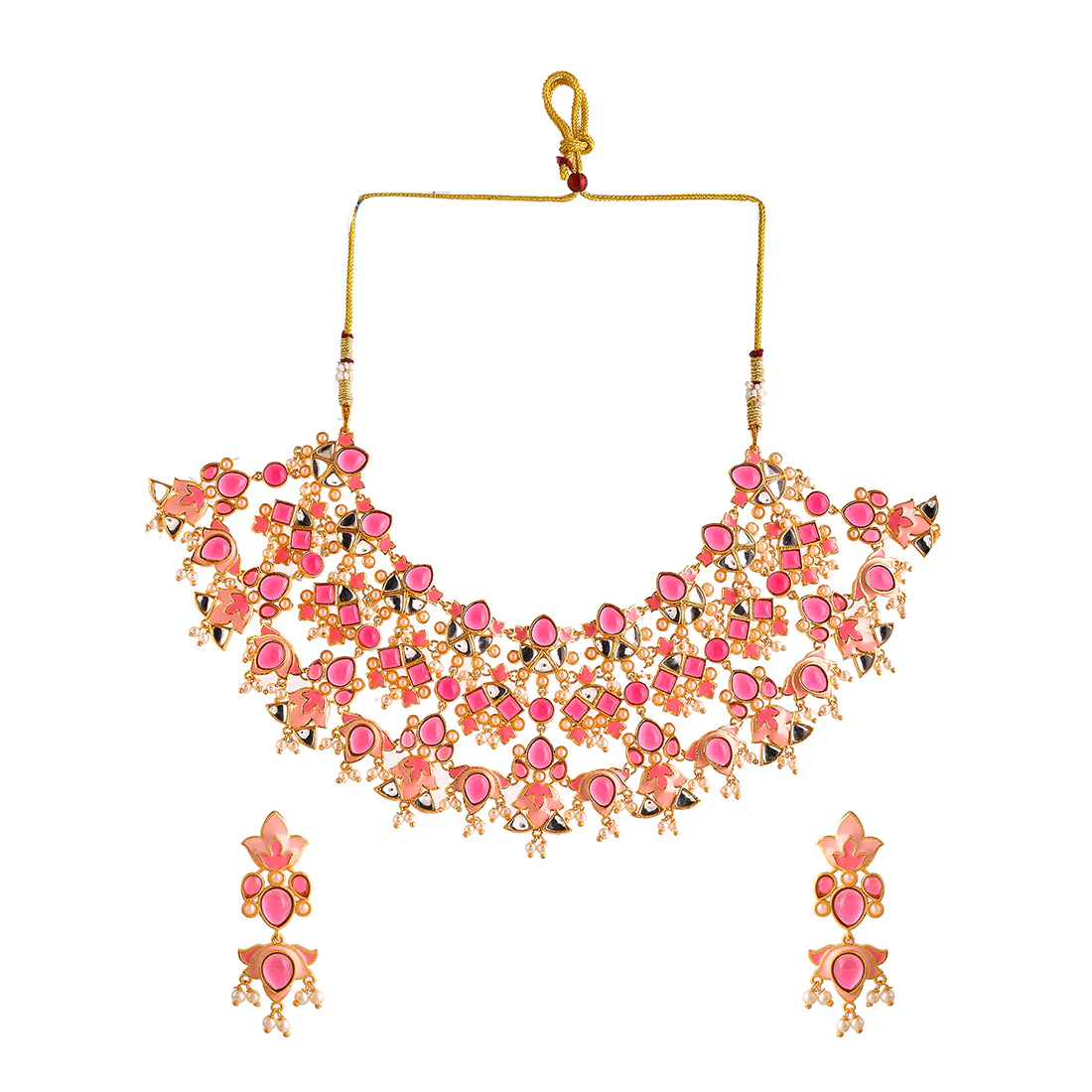 Forever More Pink Stones and Pearls Enamelled Luxurious Jewellery Set - Image 3