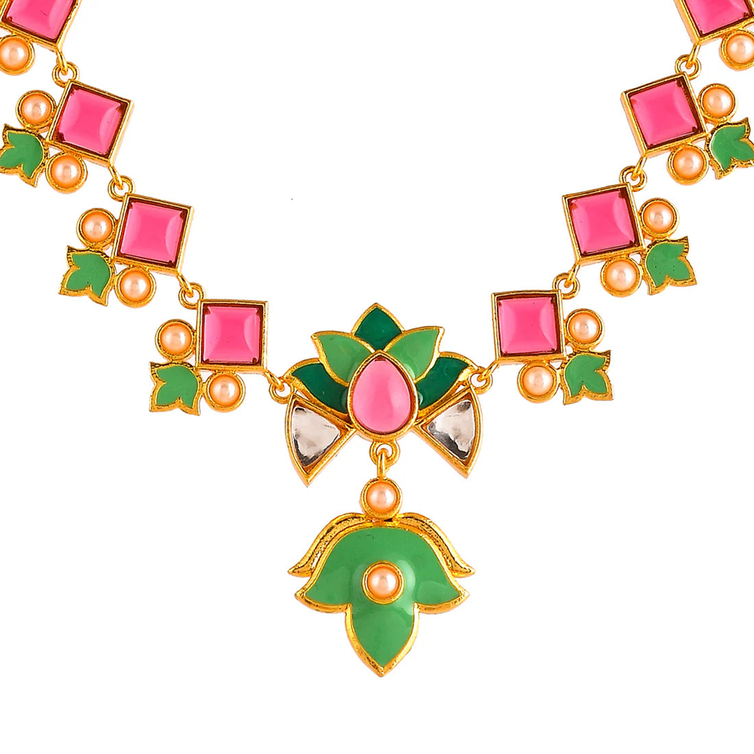 Forever More Pink Stones and Pearls Green Enamel Jewellery Set - Image 4