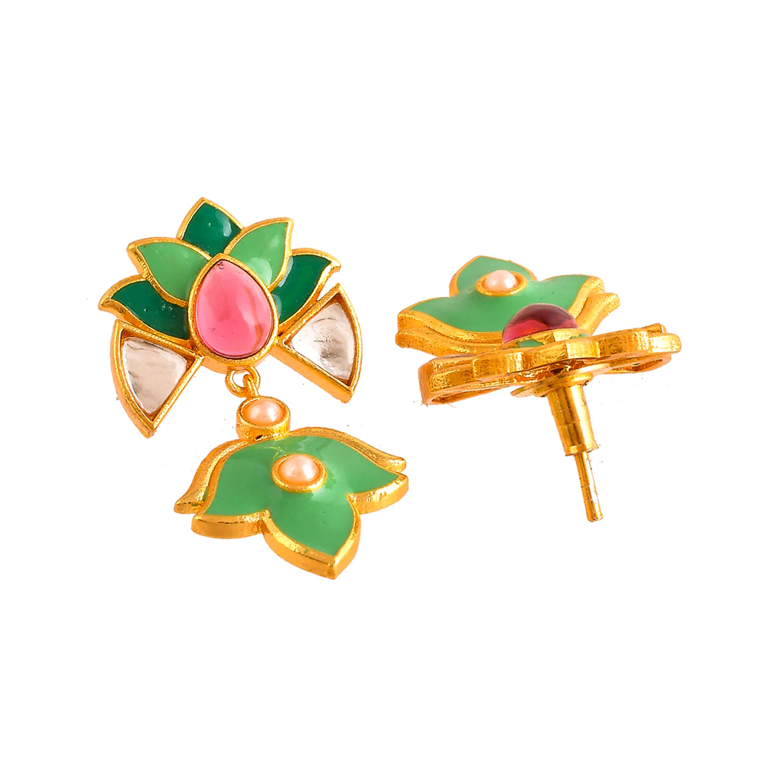 Forever More Pink Stones and Pearls Green Enamel Jewellery Set - Image 5