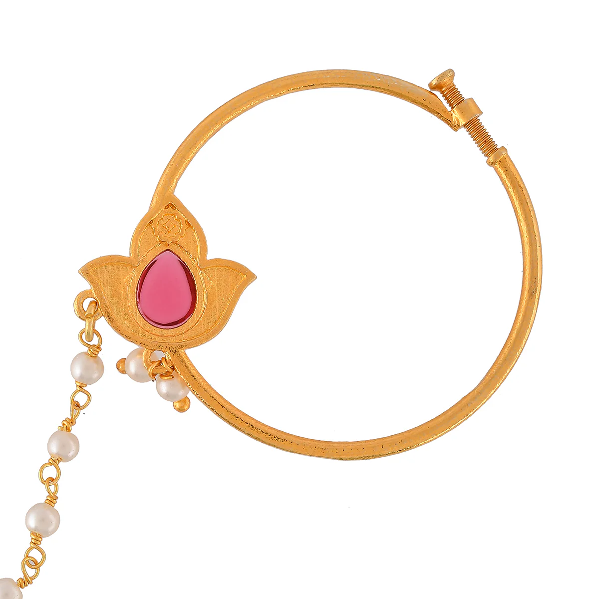 Forever More Tulip Motif White Pearls Non-Piercing Nose Ring - Image 5