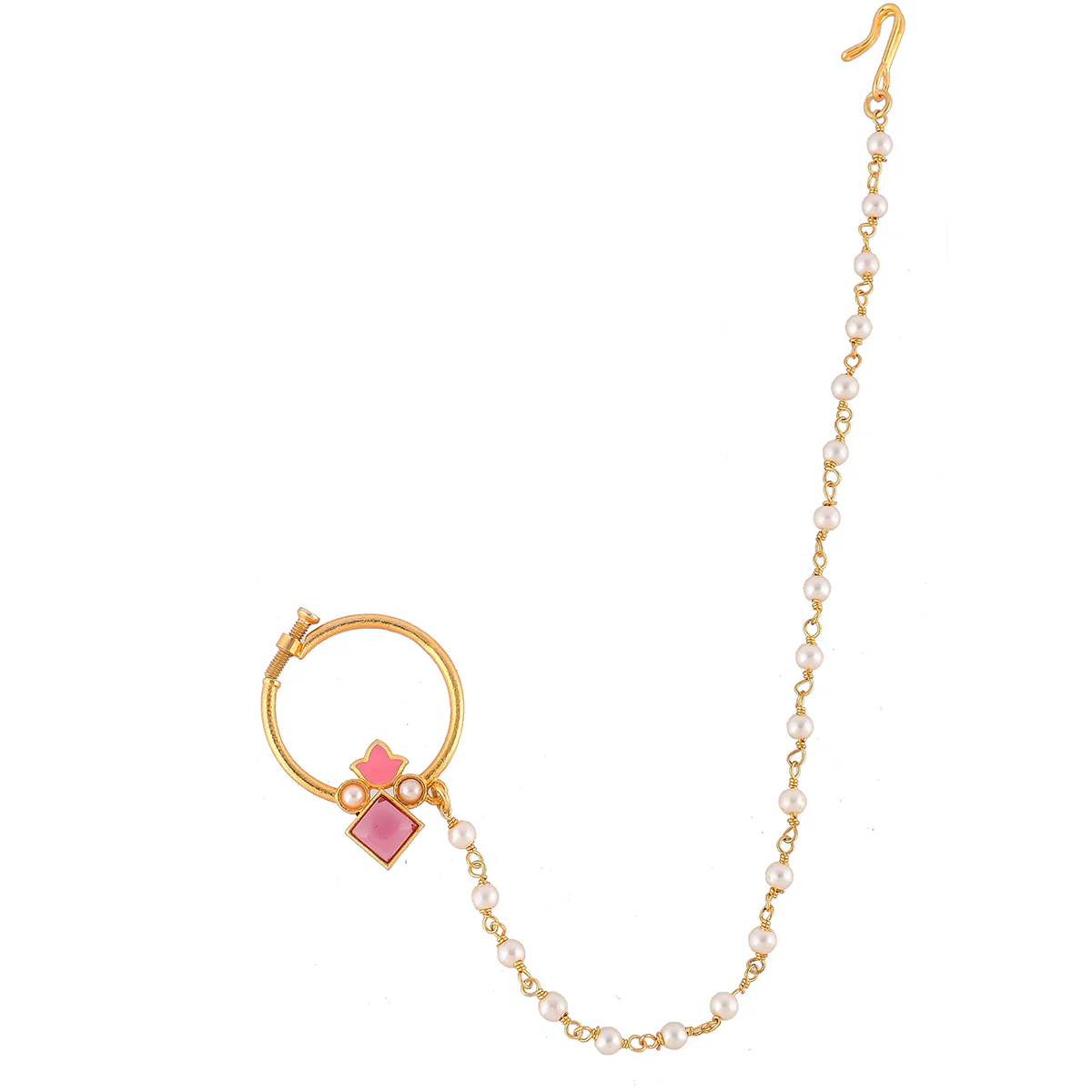 Forever More Tulip Motif White Pearls Non-Piercing Nose Ring - Image 3
