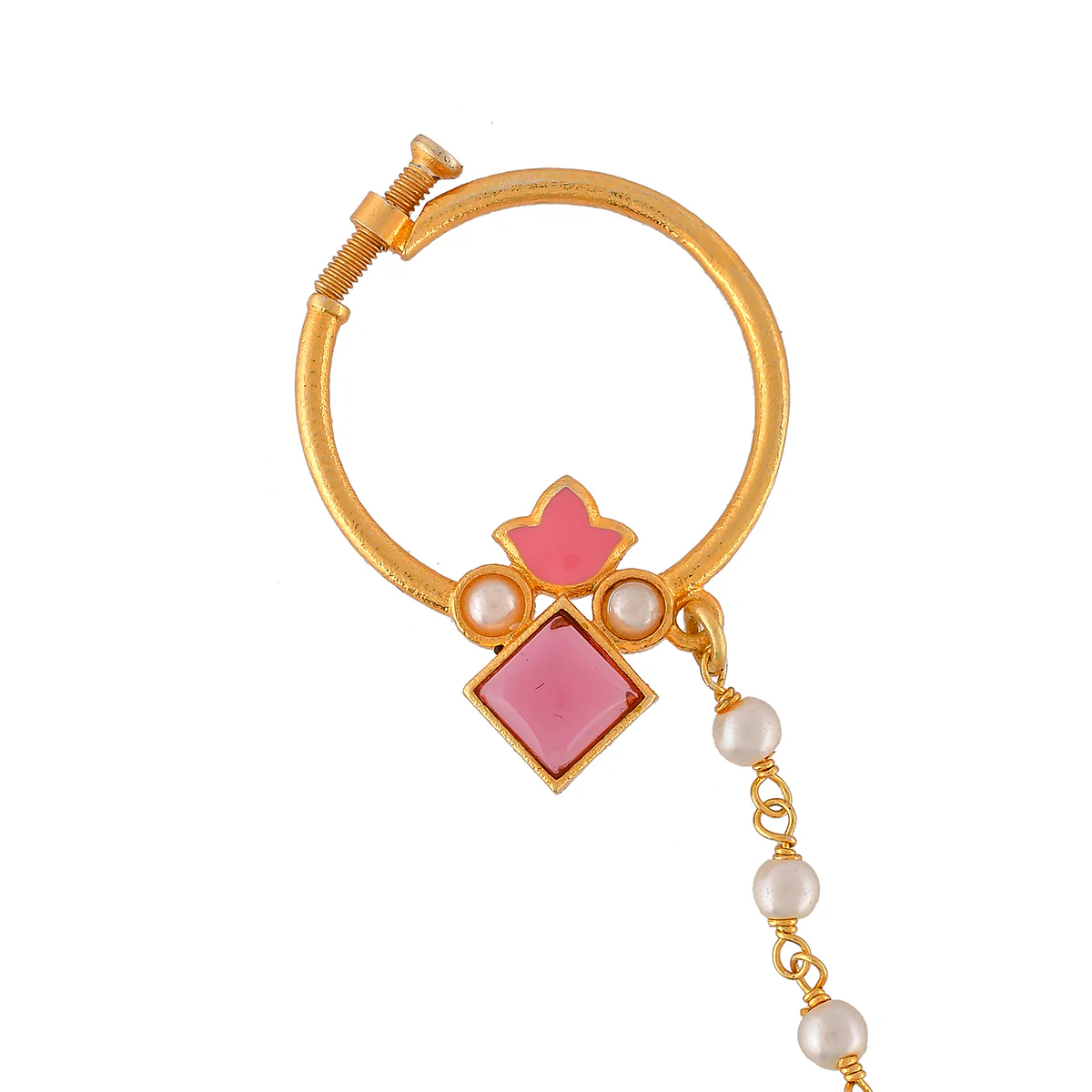 Forever More Tulip Motif White Pearls Non-Piercing Nose Ring - Image 4