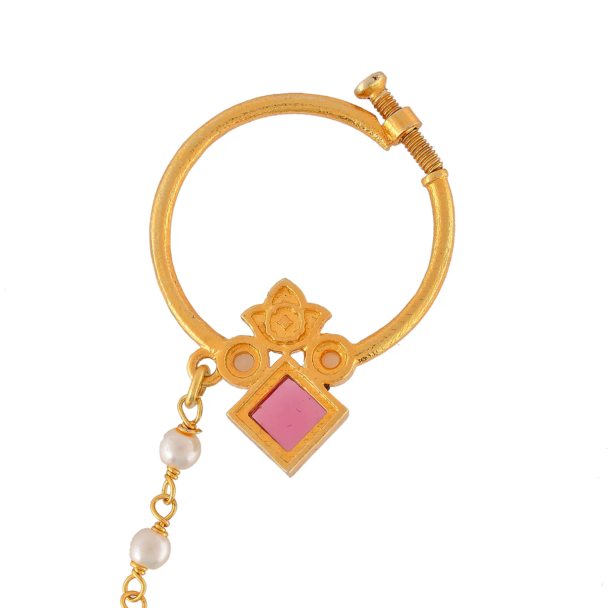 Forever More Tulip Motif White Pearls Non-Piercing Nose Ring - Image 5