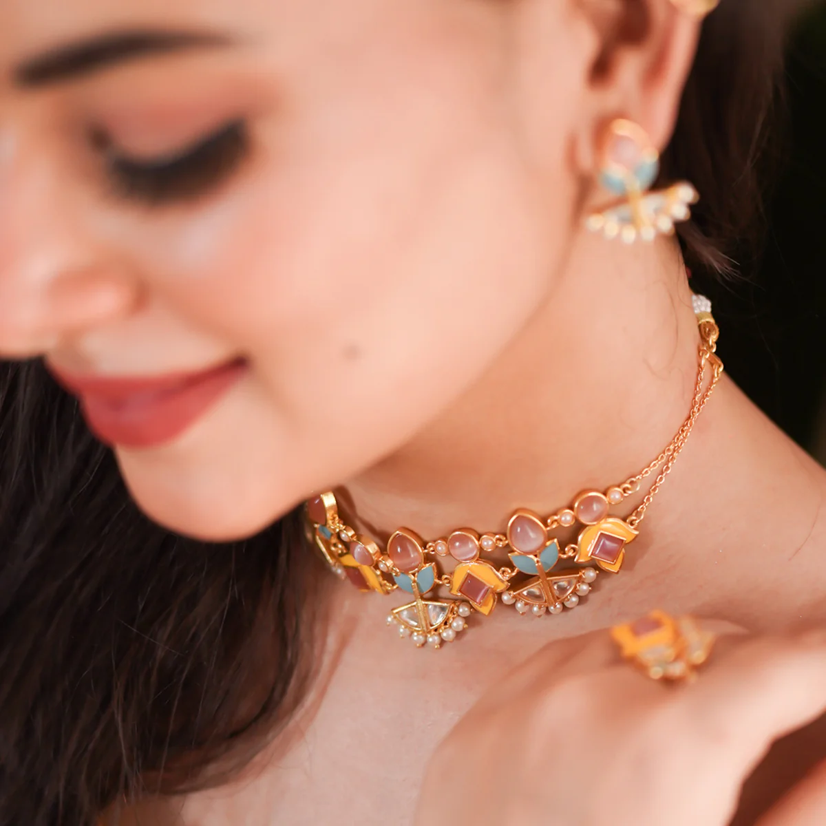 Forever More Yellow Blue Choker Necklace Set - Image 3