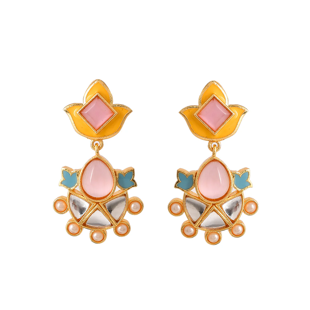 Forever More Yellow Blue Lotus Drop Earrings - Image 3