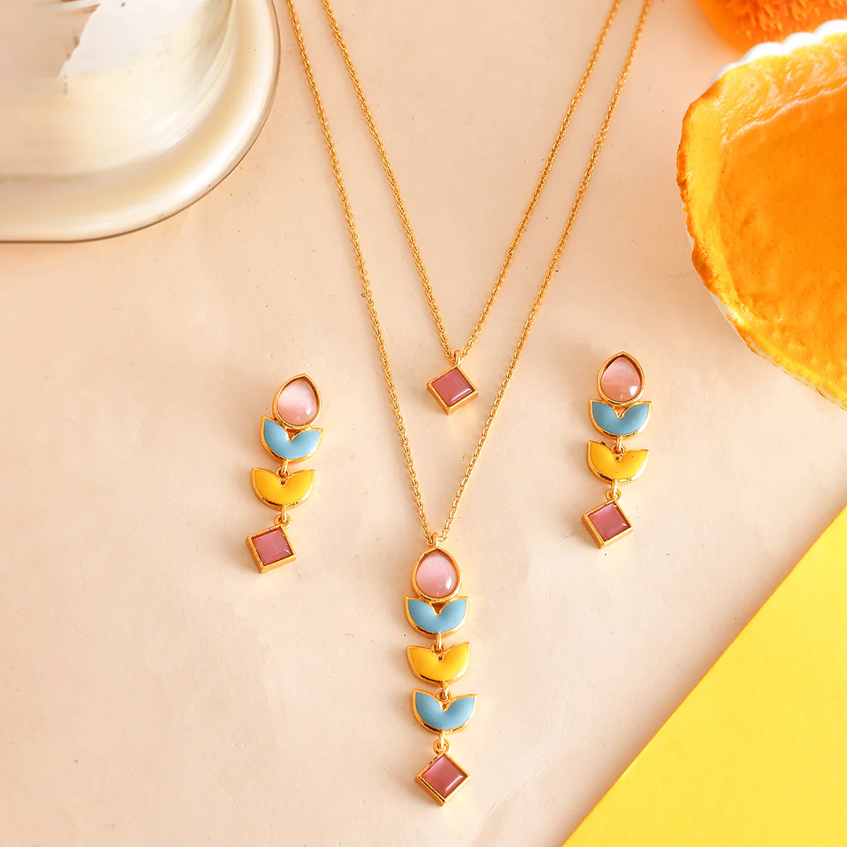 Forever More Yellow Blue Necklace Set