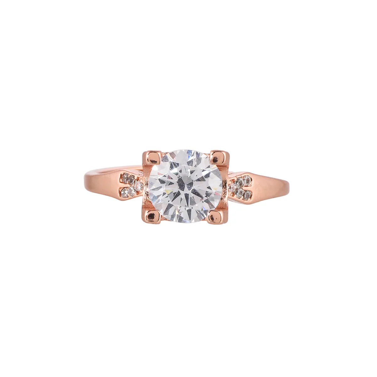 Four Prong Setting Round Cut CZ Rose Gold Plated Brass Ring - Image 3