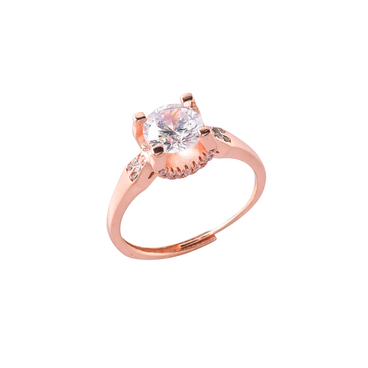 Four Prong Setting Round Cut CZ Rose Gold Plated Brass Ring - Image 4