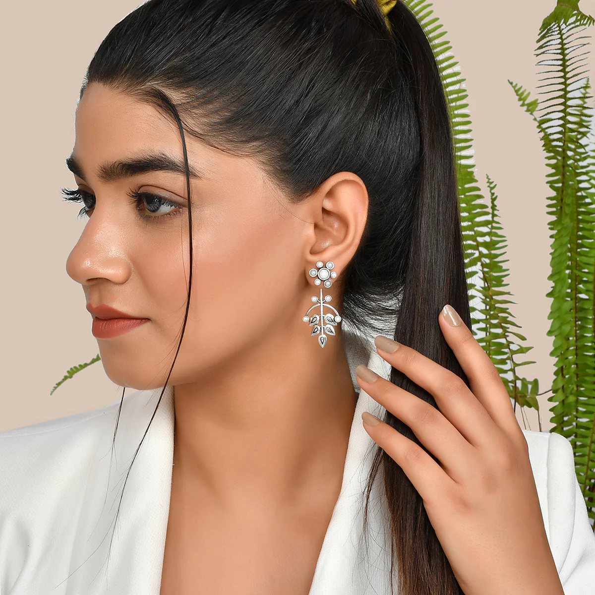 Fresh Fern Magnolia Drop Earrings - Image 2