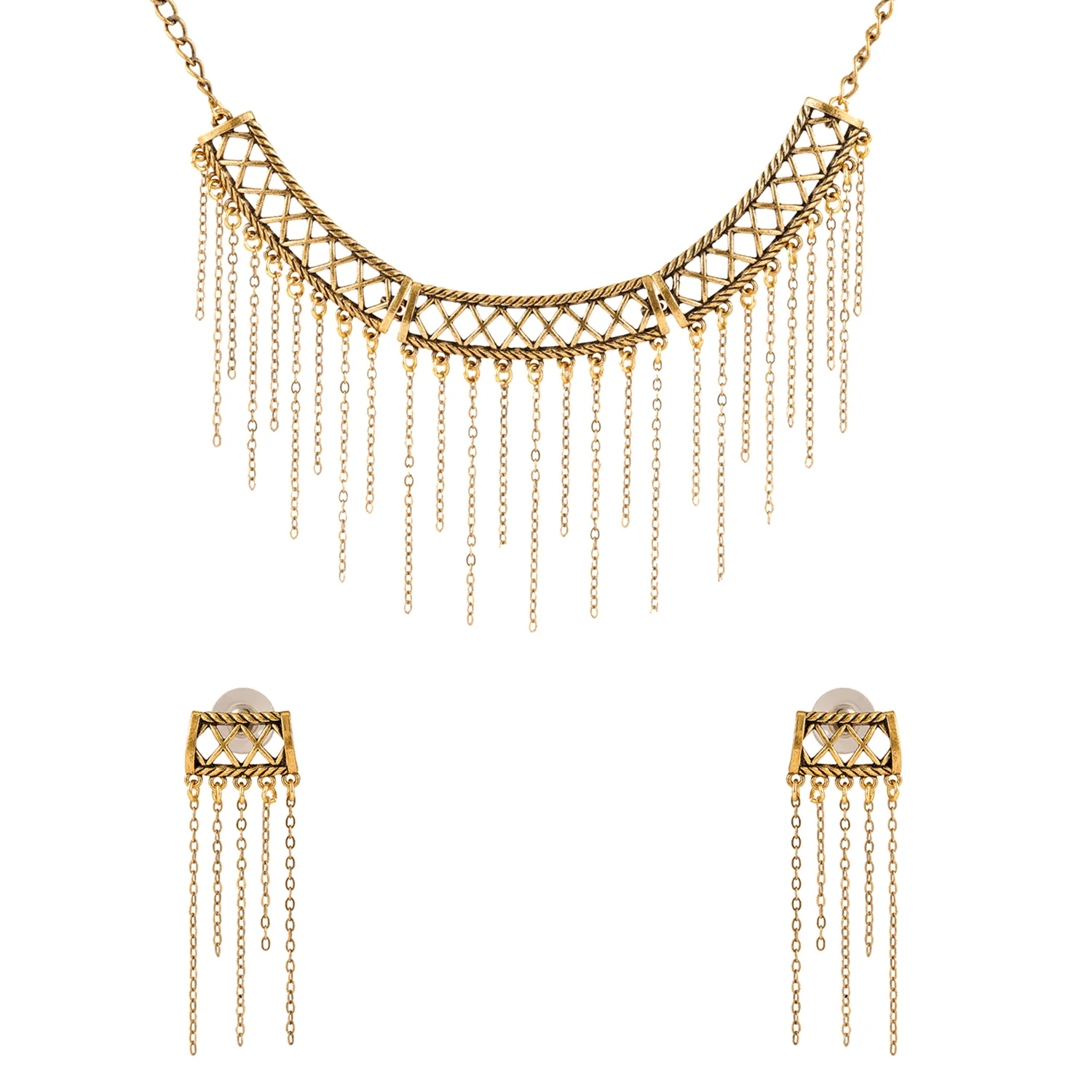 Fringes Intercrossed Collar Necklace Set - Image 6