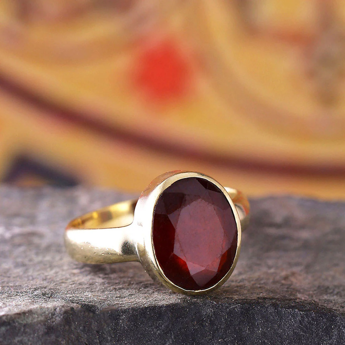 Garnet (Gomed) 5.25 Ratti Ashtadhatu Rashi Ratna Ring with original Lab Test Certificate