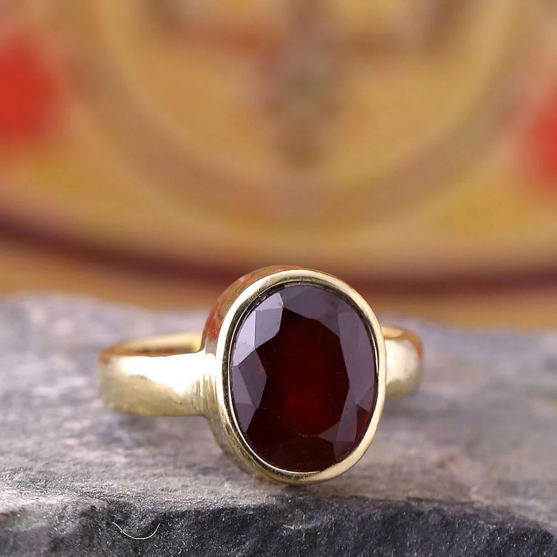 Garnet (Gomed) 7.25 Ratti Ashtadhatu Rashi Ratna Ring with original Lab Test Certificate