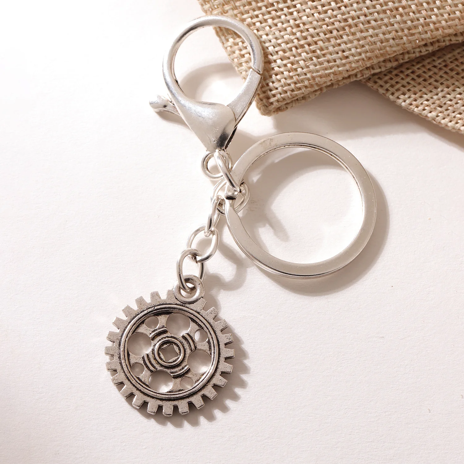 Gear Up Silver Oxidised Bag Charm Keychain - Image 3
