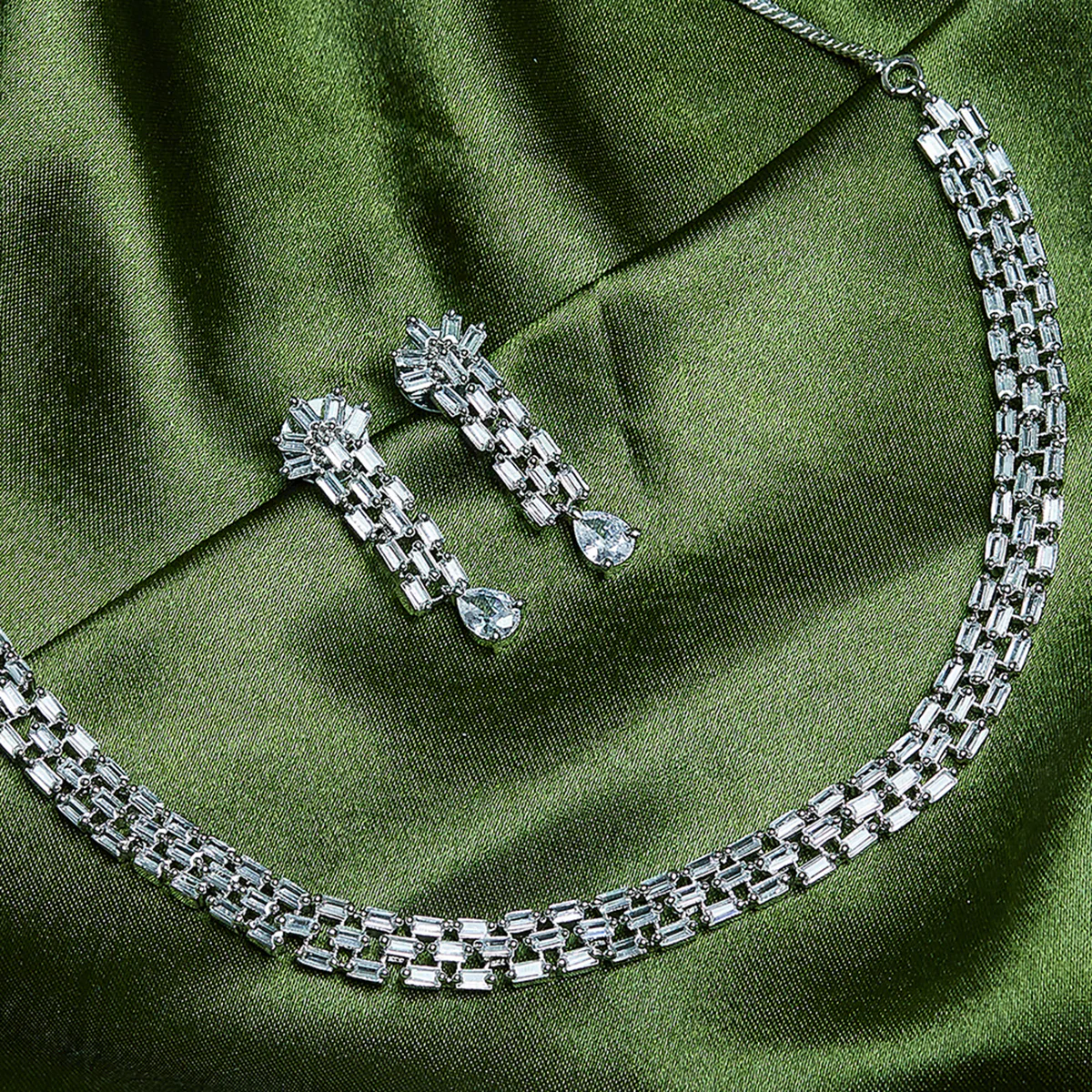 Gem CZ Stones Embellished Necklace Set