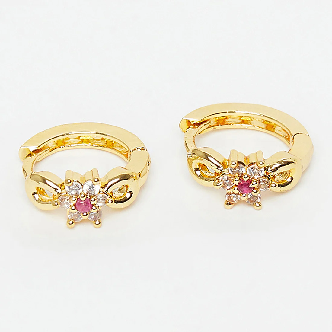 Gem Dainty Hoop Earrings with Pink Stone - Image 3