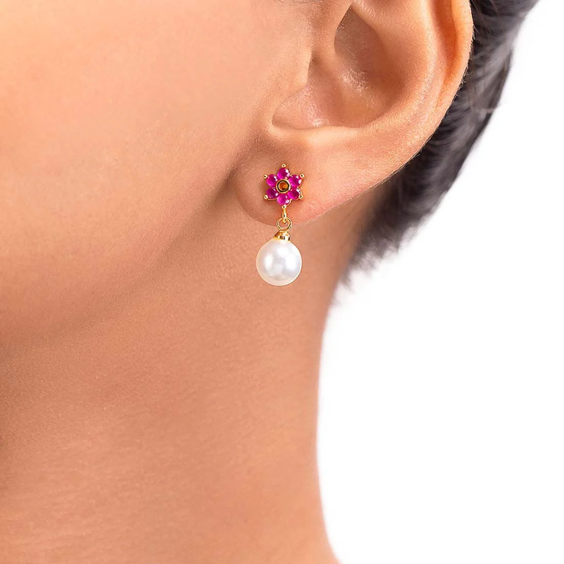 Gems Adorned Floral Motif Earrings - Image 2
