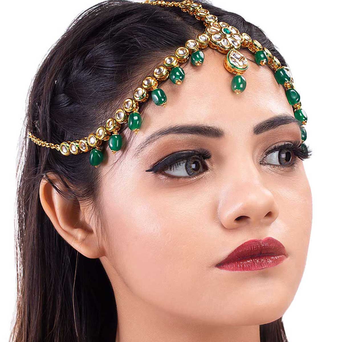 Gems and Beads Adorned Maang Tika - Image 2