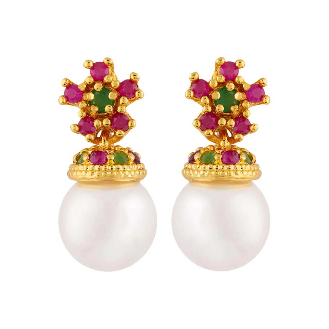 Gems Embellished Brass Earrings - Image 3